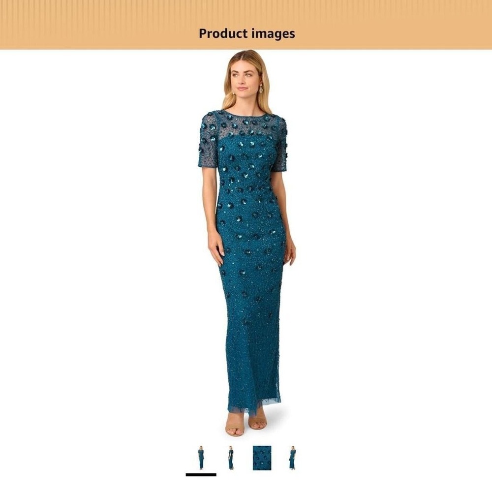 Adrianna Papell Teal Saffire Blue formal dress with bead and sequin details